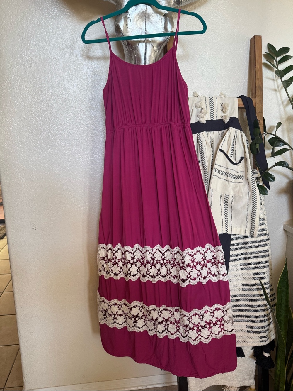 YS Los Angeles Magenta Maxi Dress with Cream Lace Bands - Picture 2 of 9